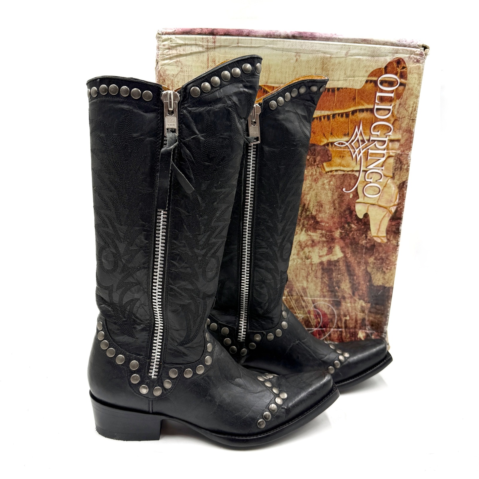 Old Gringo Rockrazz Boots Black Studded Embroidered Leather Western Women Sz 7.5